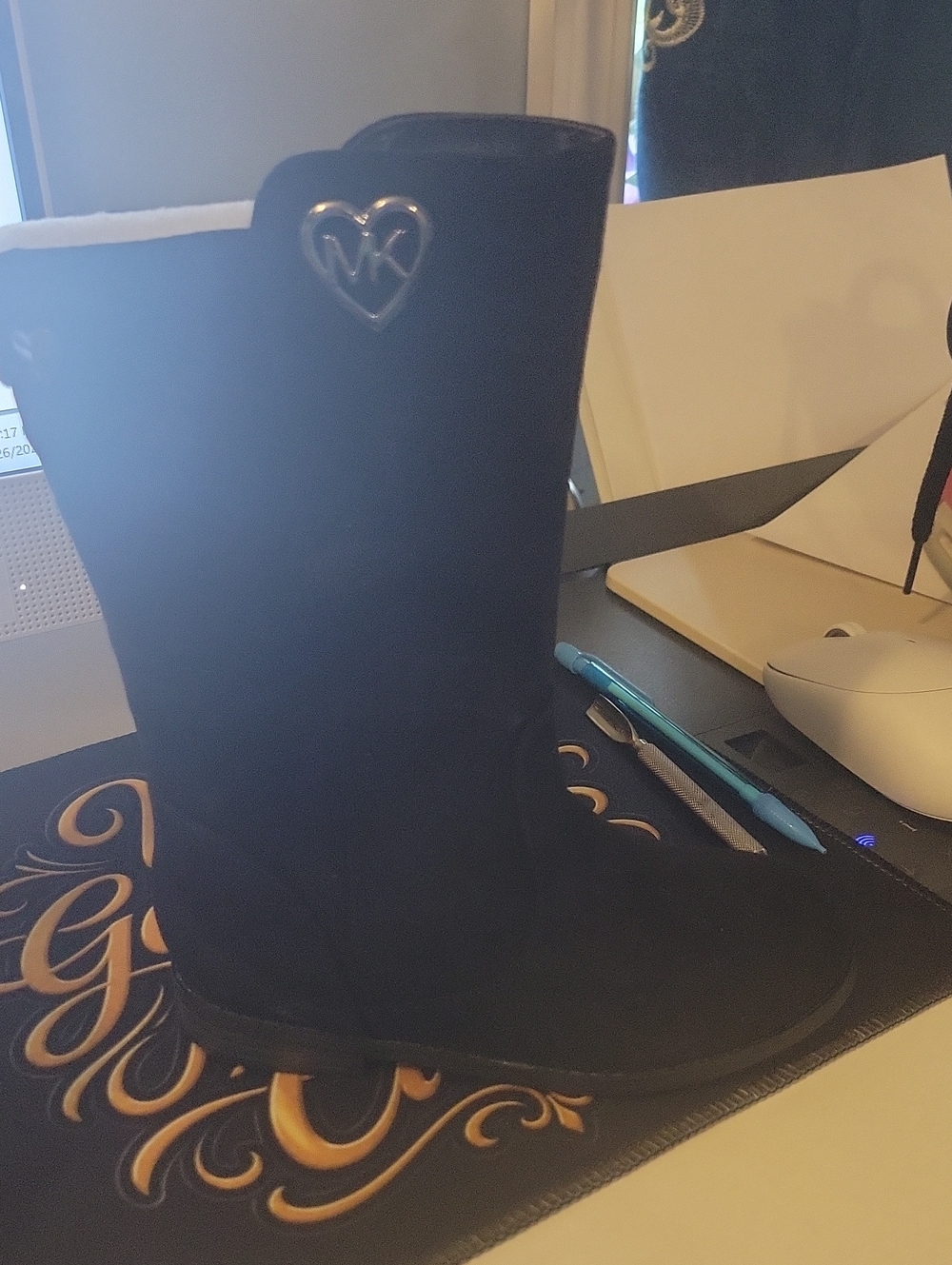 Michael Kors Black Suede Mid-Calf Heart Logo Winter Boots